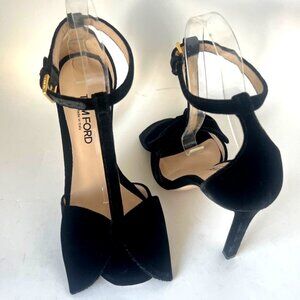 Tom Ford Brigitte Bow Sandals Velvety Black Stiletto Heels Women Size 36 US5